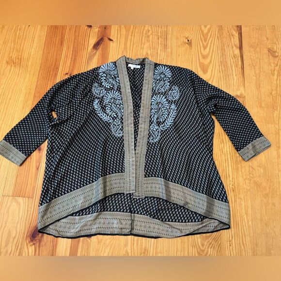 Anthropologie Love Kyla Kimono Cardigan Size LRG Floral Embroidered Silk Blend - Picture 3 of 11